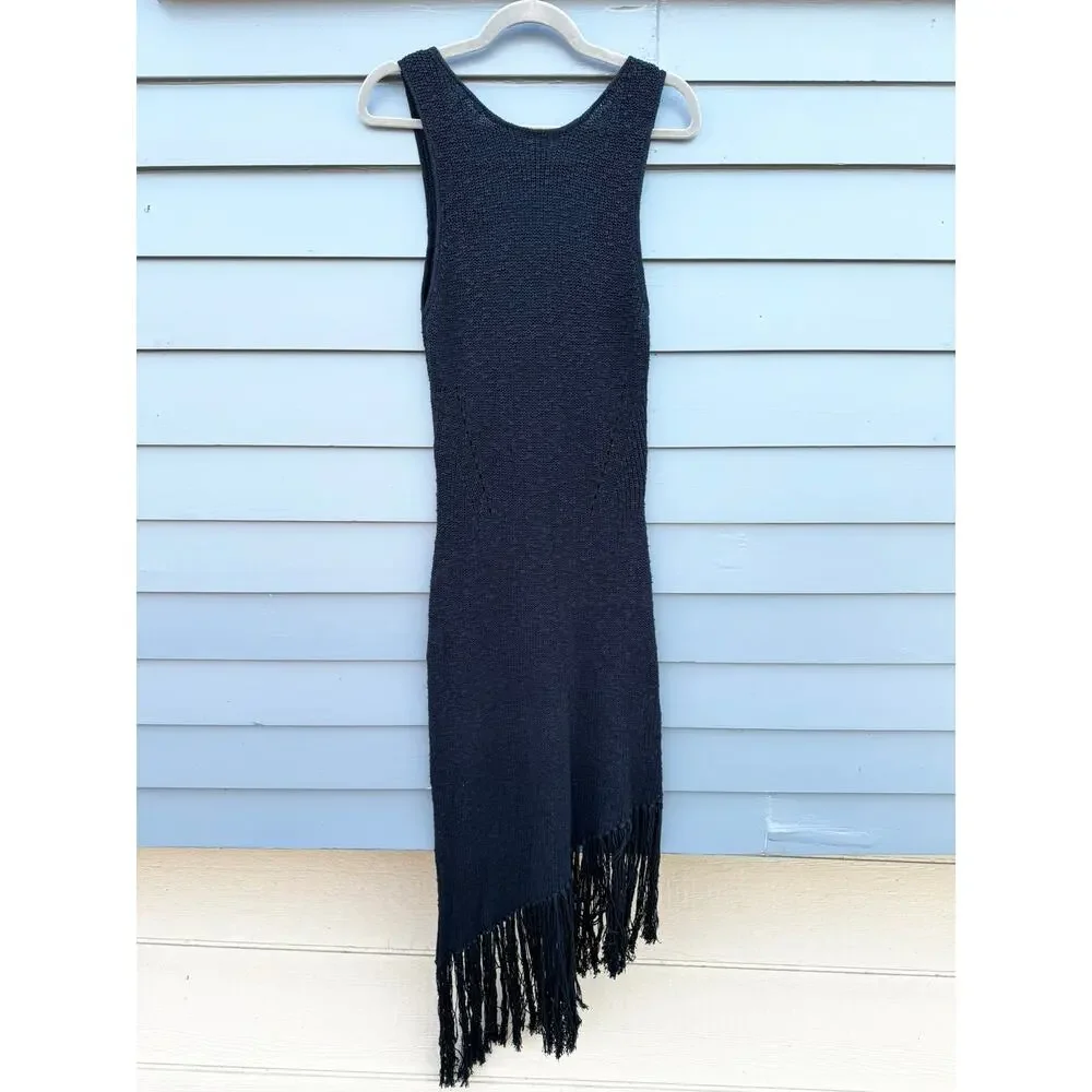 NWT RAILS Rylee Fringe Asymmetrical Sleeveless Dress Black Large L